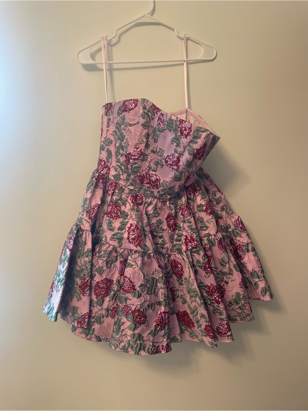 Mac Duggal Pink Floral Tiered Party Dress